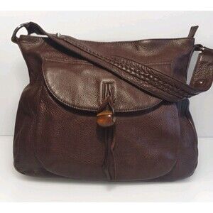 Genuine Leather Large Chocolate Brown Pebbled Shoulder Bag Purse